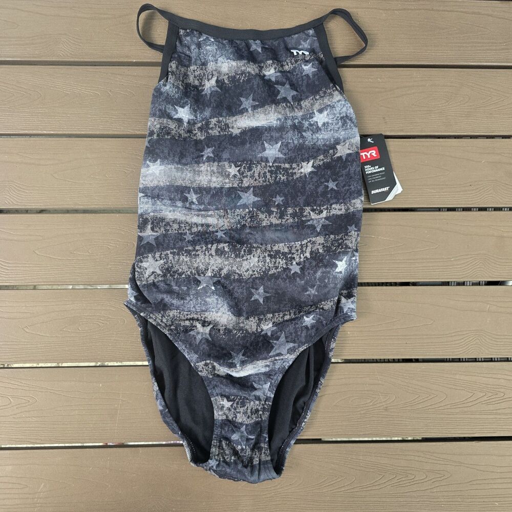 TYR Durafast American Dream Women Diamondfit black/grey 1 Pc Swimsuit SZ 36 New